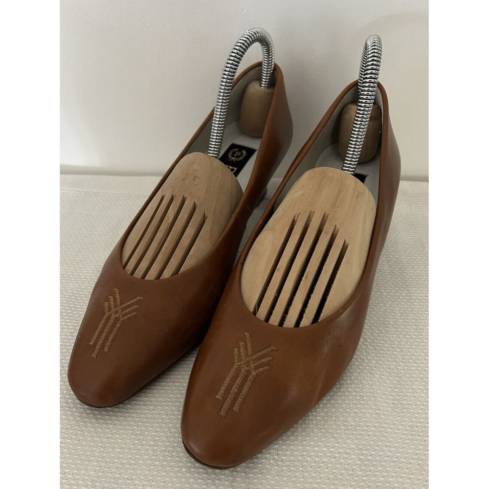 Vintage Pollini Italy Shoes Sz 35.5 Brown Leather Lined & Soled Pumps Heels